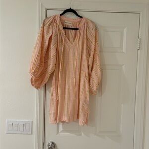 Daughters of India Pink and Yellow Striped Mini Dress (Pink Sorbet)